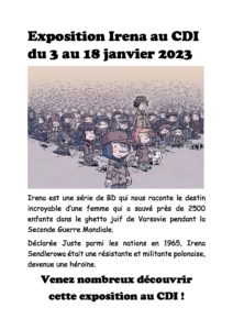 affiche Exposition Irena au CDI du 3 au 18 janvier 2023